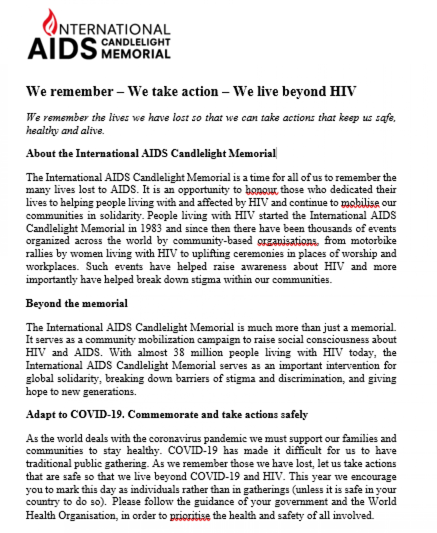 We remember ,We take action – We live beyond HIV