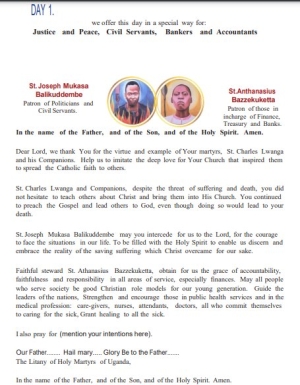 Novena to the Uganda Martyrs 25th May-2nd June 2022